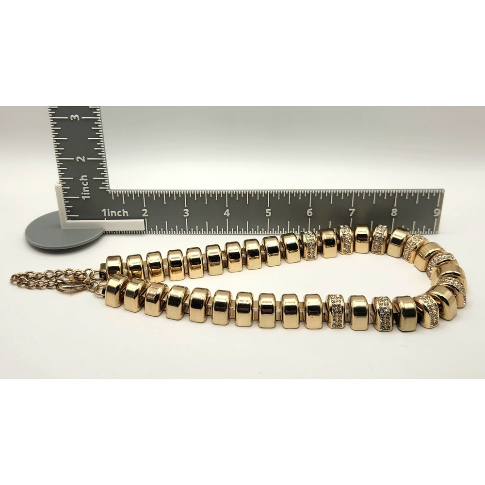 Cache Gold Tone Rhinestone Ribbed Statement Collar Necklace 18 Inch - Picture 11 of 16